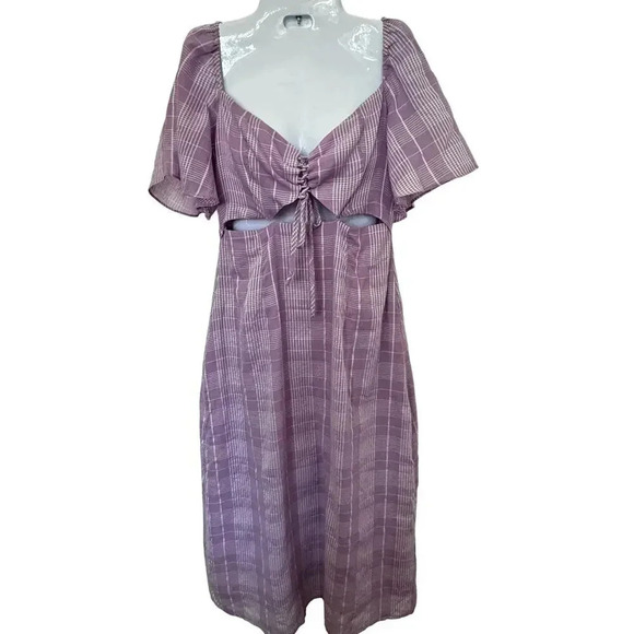 Lush Dresses Lilac and White Plaid Lace up Top Smocked Back Women's M NWT - Picture 2 of 10